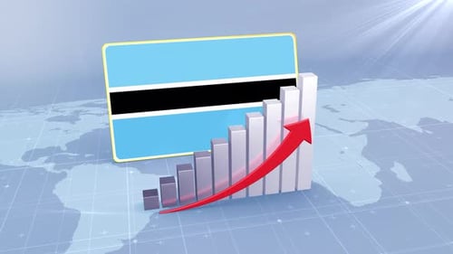 Botswana Flag With Increasing Bar Chart Graph And Arrow Red