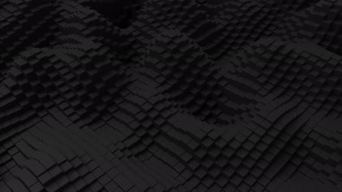 Ripples on Grid of Black Blocks Abstract Background Loop of Waves of Square Columns Voxel Noise