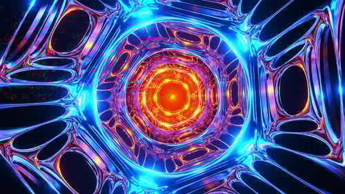 Flying through an abstract neon tunnel. Infinitely looped animation