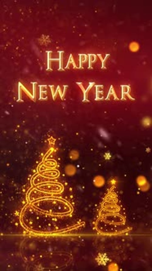 Sparkling Christmas Trees Happy New Year Vertical Celebration Animation