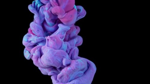 Misty Lilac Skies Ethereal Blue and Lilac Paint Blend Forms Stunning Clouds on a Black Canvas