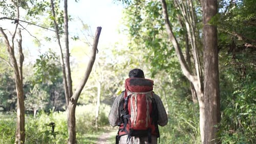 Man go to travel at natural park.