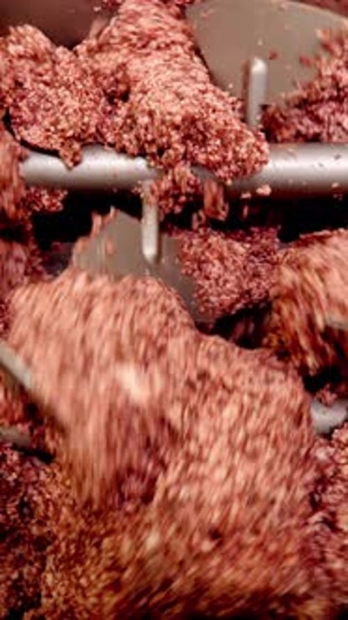 Industrial mixer with food ingredients in motion