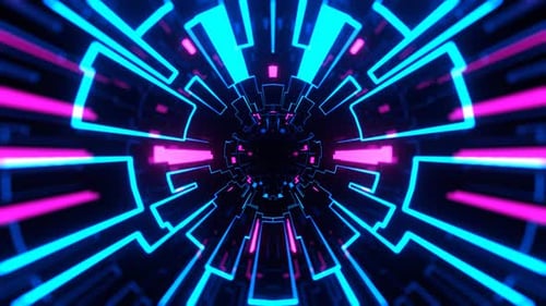 Blue And Pink Neon Abstract Tunnel Fantasy Cyberspace Background Vj Loop In 4K