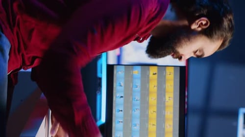 Man Working at a Computer at Night