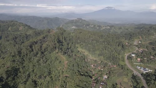 Aerial view of traditional village in the middle of forest in Indonesia