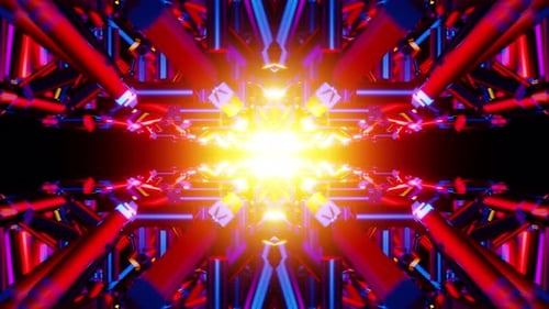 Loop Seamless VJ Motion Background with Neon Kaleidoscope and Pulsing Geometry