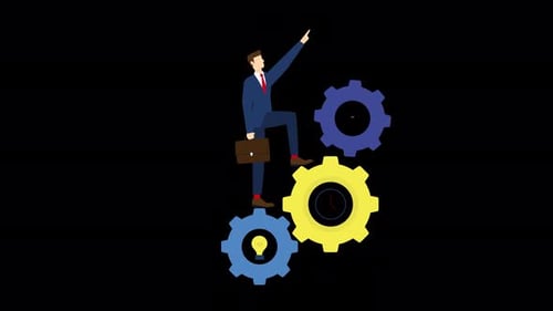 Businessman Climbing Gears Animation for Corporate Progress