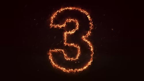 Burning Fiery Outline Countdown Number Three Reveal