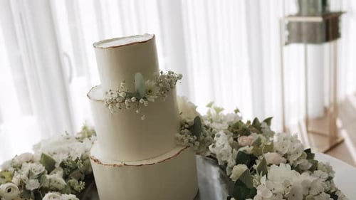 Elegant Wedding Cake with White Floral Decorations