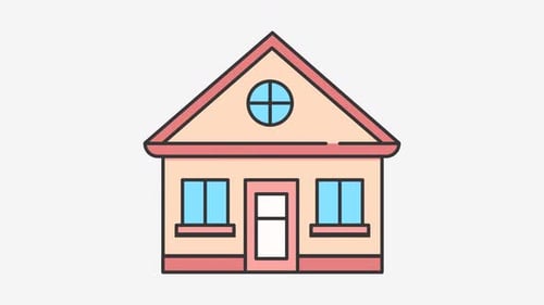 Flat Design House Icon Build Animation
