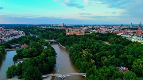 Panoramic Aerial View From Maximilianeum at the River Isar in Munich Germany