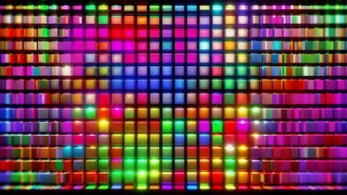 Motif mural coloré en forme de cube néon multicolore