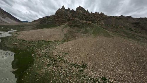 Himalayan Mountains and River Aerial View FPV Drone Flight Scenic Landscape