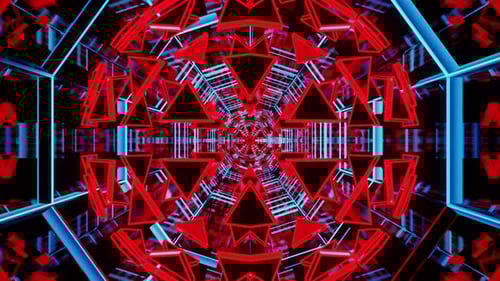Mirrored Led Red And Cyan Bright Colored Kaleidoscope Tunnel Vj Loop Background