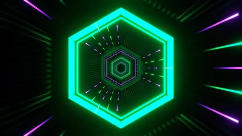Turquoise And Purple Neon Hexagon Futuristic Tunnel Background Vj Loop In 4K