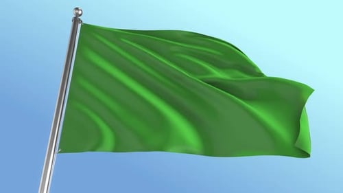 Waving Green Flag on Flagpole for Chroma Key