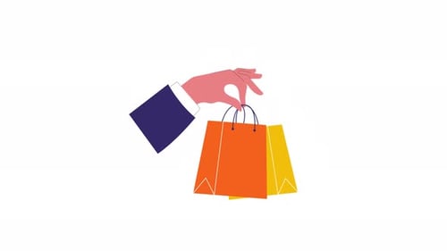 Bolsa de compras manual de 4 K. Vídeo de animación sobre el concepto de venta minorista y compra por parte del consumidor