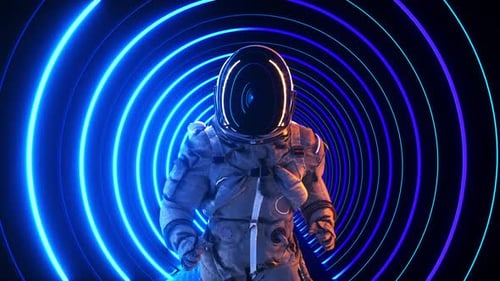 An Astronaut Running In A Lighted Tunnel