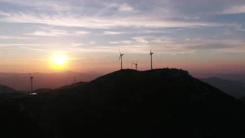 Wind Turbines in mountain during sunset