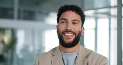 Face, corporate and business man in office as financial advisor with growth opportunity