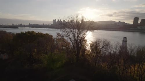 Montreal city in the distance at sunset