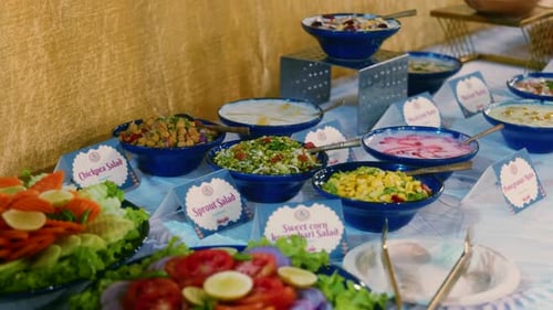 4K Cinematic cooking footage of an Indian food buffet for the Diwali festival with various typical I