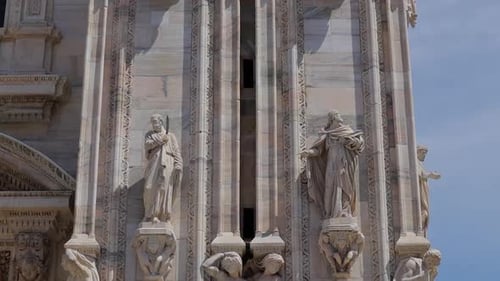 Duomo Dome Cathedral Close Up. Detail Of Marble Facade Collage Cathedral of Milan, Italy.