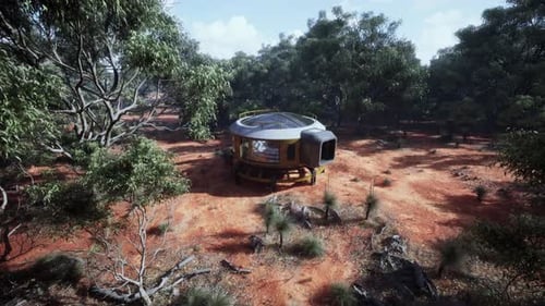 Futuristic Eco Pod in Arid Forest Landscape