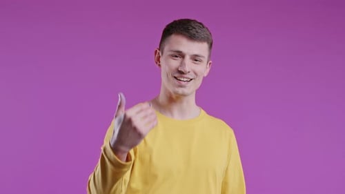 Young Handsome Man Calling Hey you Come Here Guy Asks Join Him Inviting