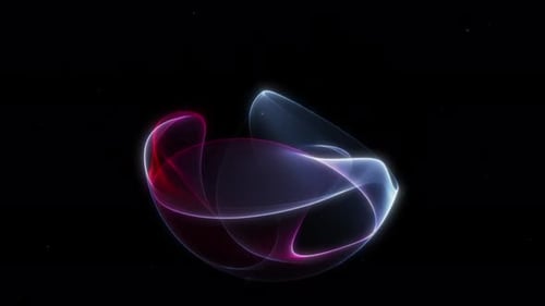 Glowing abstract sphere with red, blue, and white gradient light