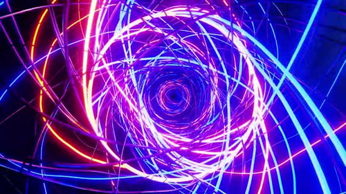 Dynamic neon light tunnel with vibrant swirling energy effect