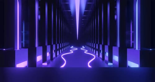 3d Rendering Seamless Loop Motion Of Red Neon Sci Fi Corridor