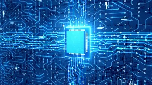 Central Processing Unit on Digital Circuit Board with Data Transmission