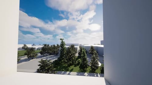 Window Reveal and Fly-Through of Modern Landscape