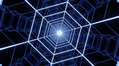 Electric Blue and Blue Pulsatory Hexagon Sci-Fi Tunnel Background Loop Animation in 4K