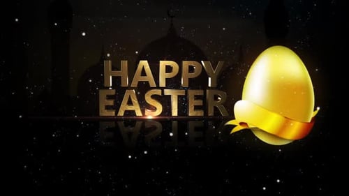 Golden Happy Easter Title Animation with Shimmering Egg