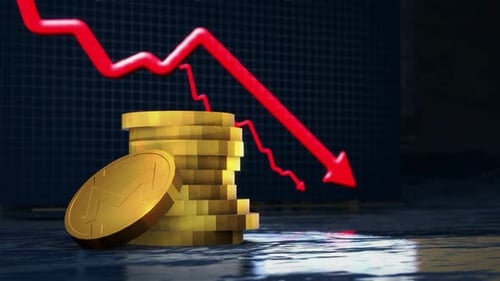Monero Cryptocurrency Falling Price Red Arrow Financial Market Downtrend 4K