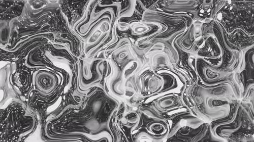 Abstract Black and White Liquid Swirls Flowing Animated Background
