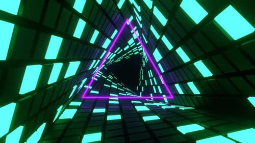 Turquoise And Purple Neon Lights Spiral Triangle Tunnel Background Vj Loop In 4K