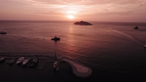 Aerial view city bay sunset - Santa Marta - Colombia