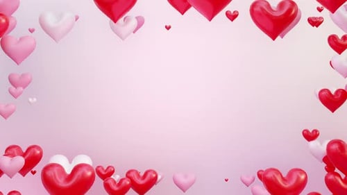 Romantic Red Pink White Hearts Floating Frame Background