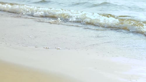 Seascape and Nature Concept - Sea Waves on Sandy Shore Aqua