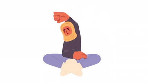 Animated Woman in Hijab Stretching for Health and Fitness
