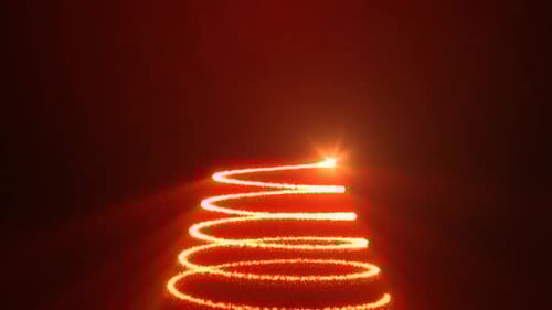 Árbol de Navidad, rojo, naranja, ardiente, festivo, hecho de partículas brillantes, brillantes y hermosas