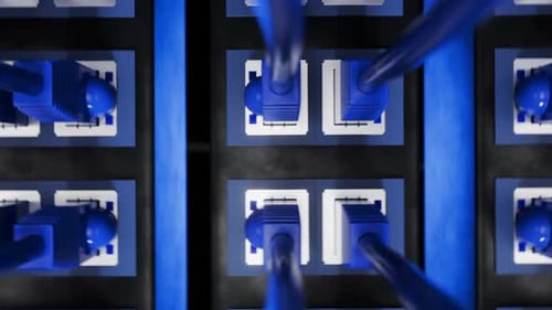 Blue Ethernet Cables Connecting to Server Rack Ports Animation