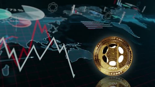 Polkadot DOT cryptocurrency golden rotating coin on chart loop