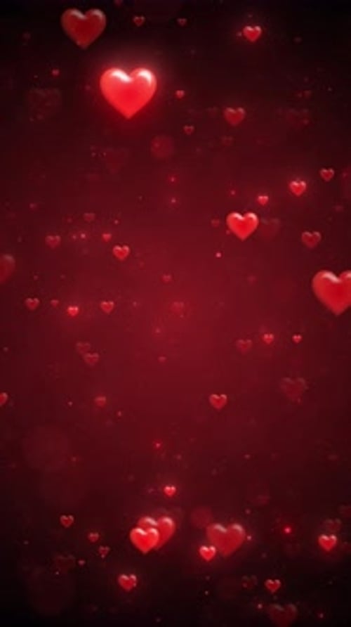 Rote Herzen mit fallendem Farbverlauf auf rotem Hintergrund. Animation zum Valentinstag. Liebesromantik-Konzept Bokeh sp
.