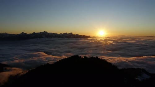 Thick Fog Over Lac Leman And Le Folly Summit In Foreground In the Prealps Over Montreux, Vaud Switze