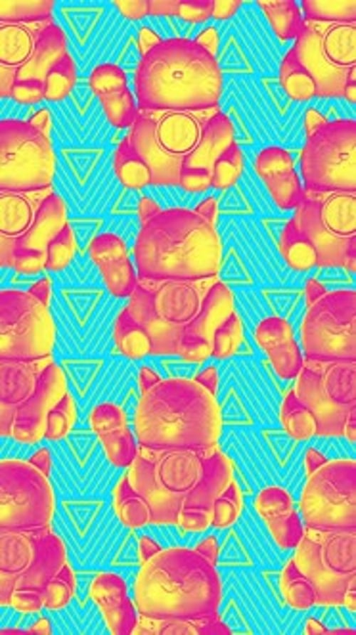 Vibrant Neon Lucky Cat Maneki-Neko Animated Loop Background